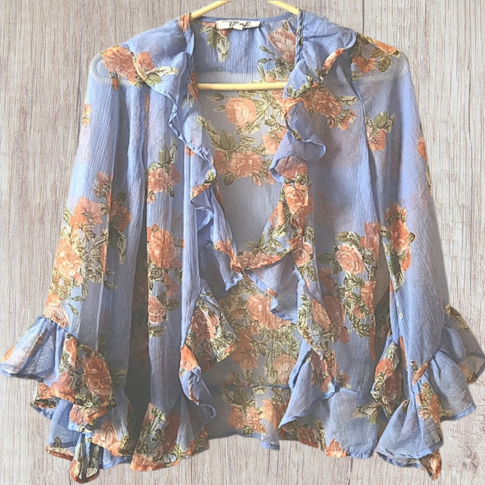 Hint Of Blush Silk Mesh Open Top Ruffled Floral Pale Blue Cottagecore Fairy /S